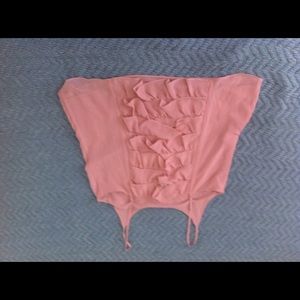 Naked Zebra taupe tank top with ruffle back.