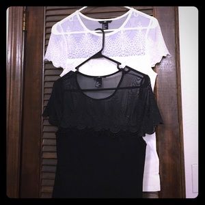 BUNDLE! White and black lace cap sleeve tops, NWOT