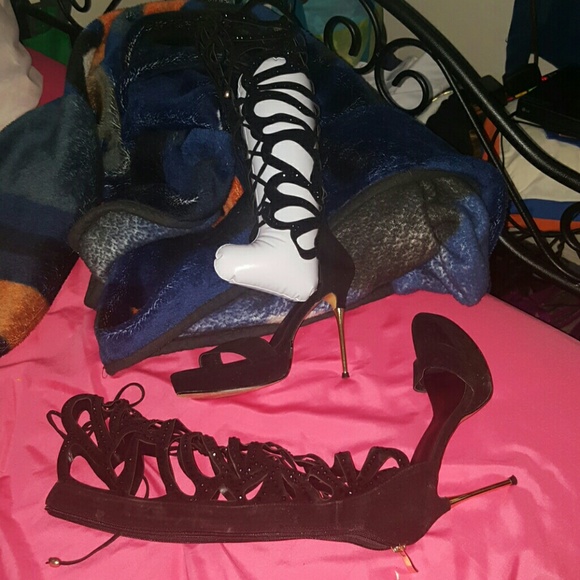 Gladiator heels w black rhinestones