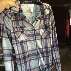 Plaid button up top