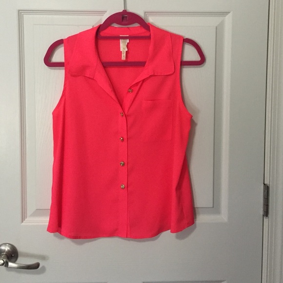 Neon pink button up tank top