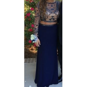 Two piece navy blue Sherri hill prom dress