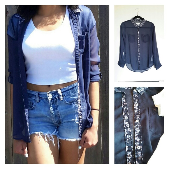 Beautiful Blue Sheer Layering Shirt A&F