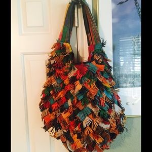 Large multi color tote w shoulder strap