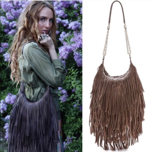 Monserat de Lucca Handbags - Monserat de Lucca Bochoa Fringe Shoulder Bag Taupe