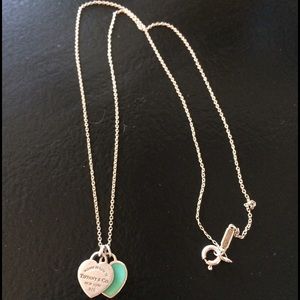 Authentic Tiffany Double Heart Tag Pendant Teal