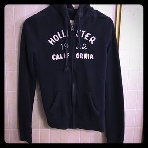 Navy blue zip up Hollister hoodie