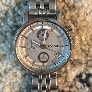 Fossil boyfriend steel silver watch womens