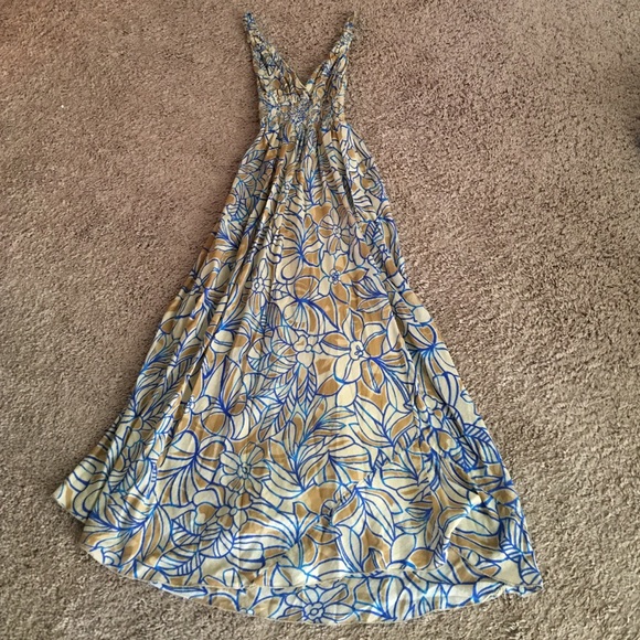 Long maxi sundress sz small tan & blue colors