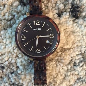 Tortoise shell gold Fossil large faced watch women