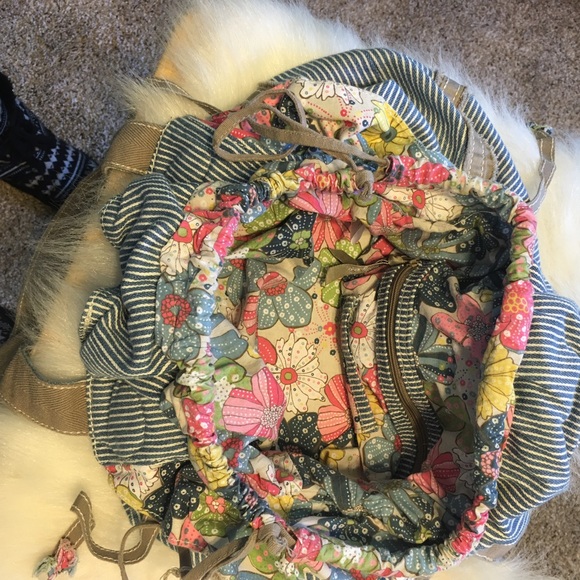 🎈SOLD🎈Denim Striped Fun Cloth Poof Bag