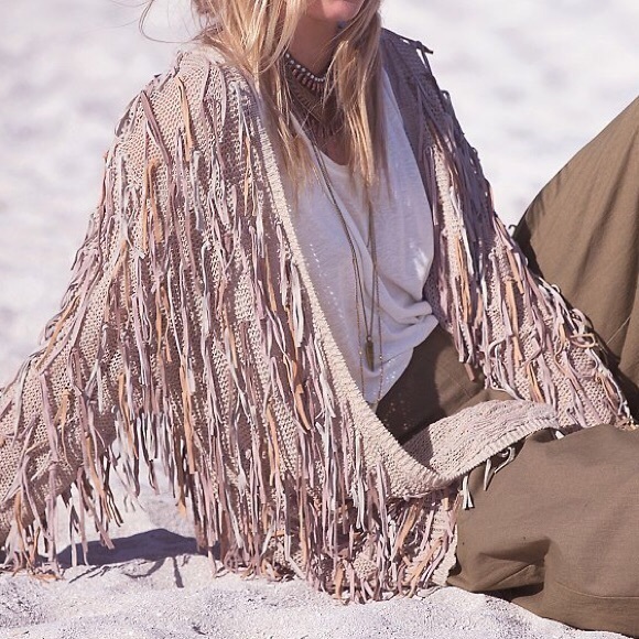 FREE PEOPLE Cardigan Slouchy Fringe Sweater Jacket - Picture 3 of 3