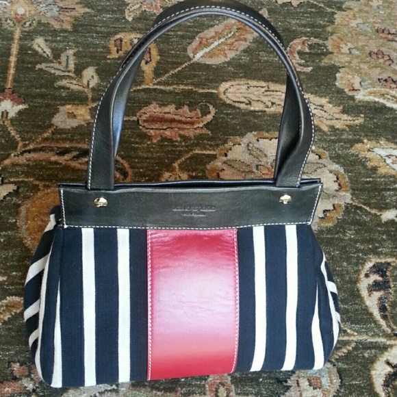 Kate Spade Handbags - KATE SPADE | Vintage Tote Bag | Blk & Wht Stripe-Accented w/Black & Red Leather