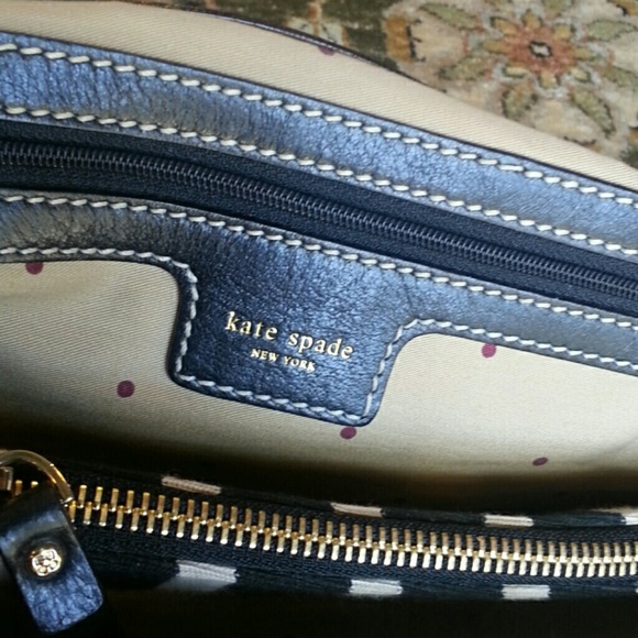 KATE SPADE | Vintage Tote Bag | Blk & Wht Stripe-Accented w/Black & Red Leather - Picture 3 of 4