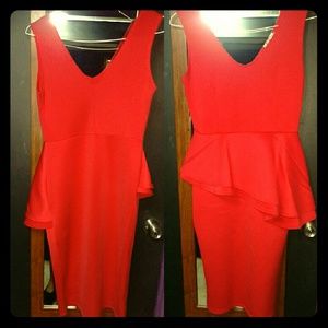 Red peplum midi dress