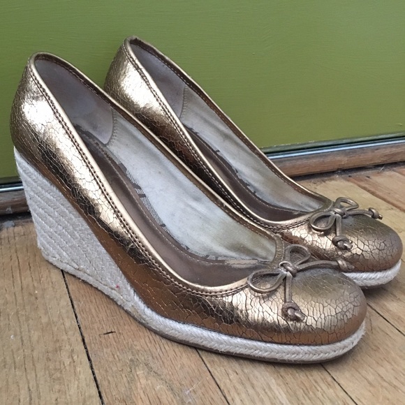 Coach bronze leather espadrille wedges