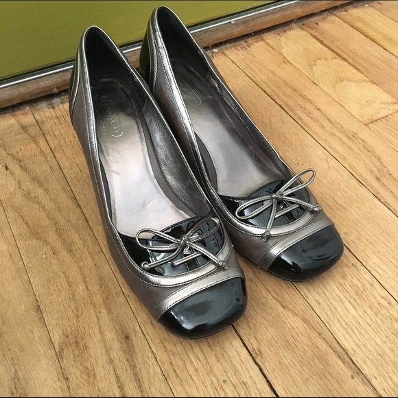 Coach metallic and patent pumps
