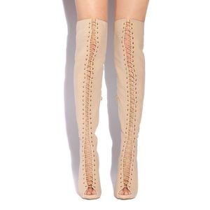 Nude lace up heeled boots