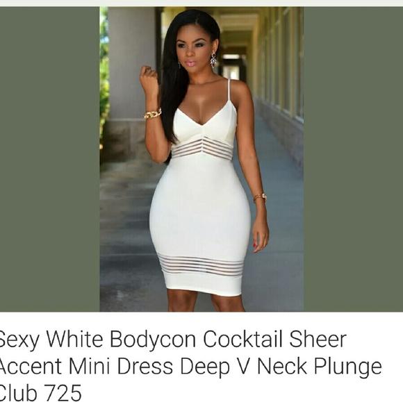 V-neck White Sheer Bodycon Dress