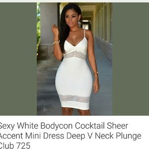 V-neck White Sheer Bodycon Dress