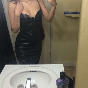 Sexy black leather dress