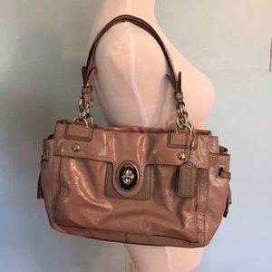 COACH grey silver metallic leather shoulder bag