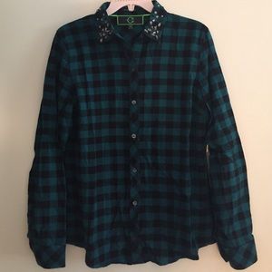 Teal plaid button down / C. Wonder, Size Medium