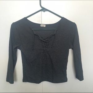 John Galt / Brandy Melville Grey Lace-Up Top