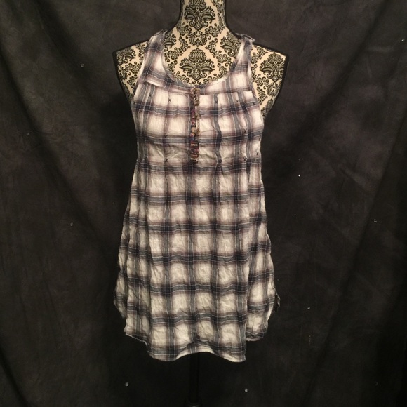 Plaid Tank top with Crochet Racerback Sz M