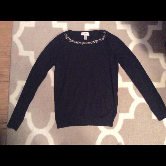 LOFT Black Sweater with Beaded Neckline