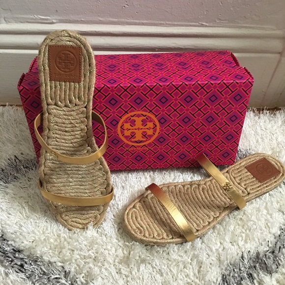 Tory Burch gold espadrille sandals