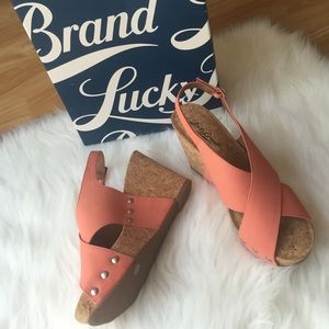 REDUCED Lucky Brand Coral Suede Stud  Cork Wedges