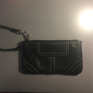 Black leather coach wristlet