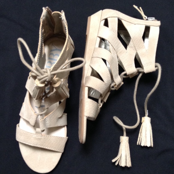 Nude lace up sandals