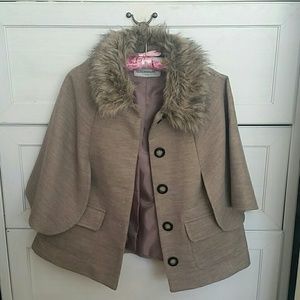 Clockhouse Taupe Cape/Coat with Fur Collar