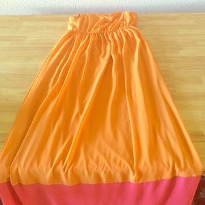 Pink and Orange long Silk Dress