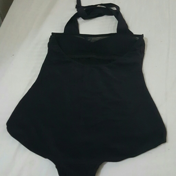 Black Mesh Patchwork Sweetheart Neck One Piece - Picture 3 of 4