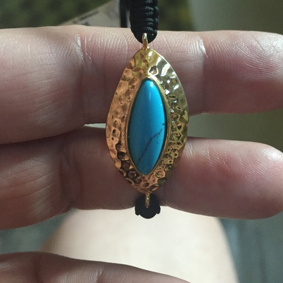 Black bracelet w gold and turquoise charm