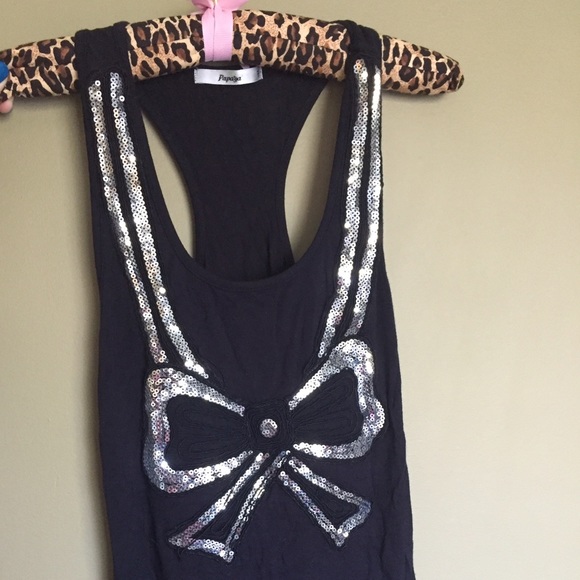Black top with silver sequins bow design