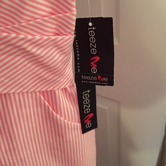 Pink and white stripe shift cocktail dress - Picture 3 of 4