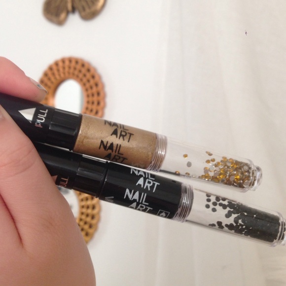 Black Gold nail art pens with rhinestones