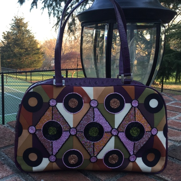 Isabella Fiore Beaded Deco Pattern Bag Purse