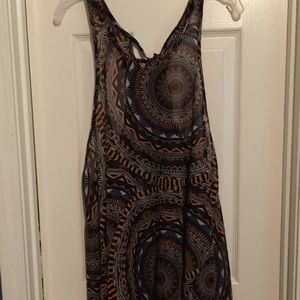 Long sheer handkerchief hem top with tie back