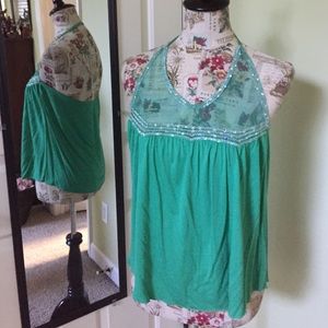 NWOT Green Halter Top with Sequins