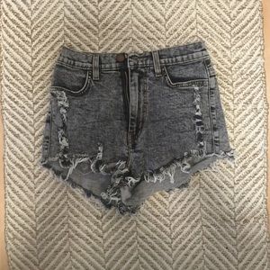 Grey acid washed high waisted Jean shorts
