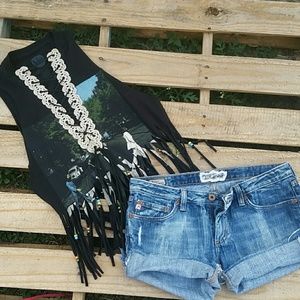 ❤The Beatles Abby Road Fringe Lace Up Crop Top❤