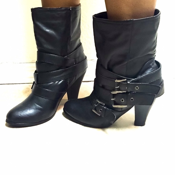 Black leather booties