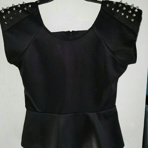 Black studded peplum top w/ back cut outs