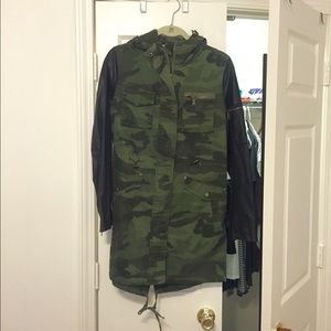BCBG Camo and Faux Leather Anorak Jacket