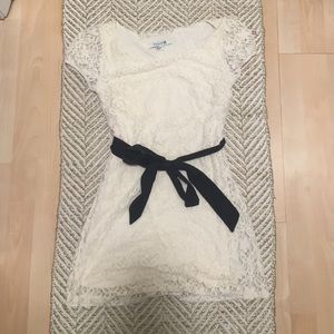 Cream lace dress with black waist tie